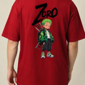 Zoro Anime Oversized Burgundy T-Shirt Back Print
