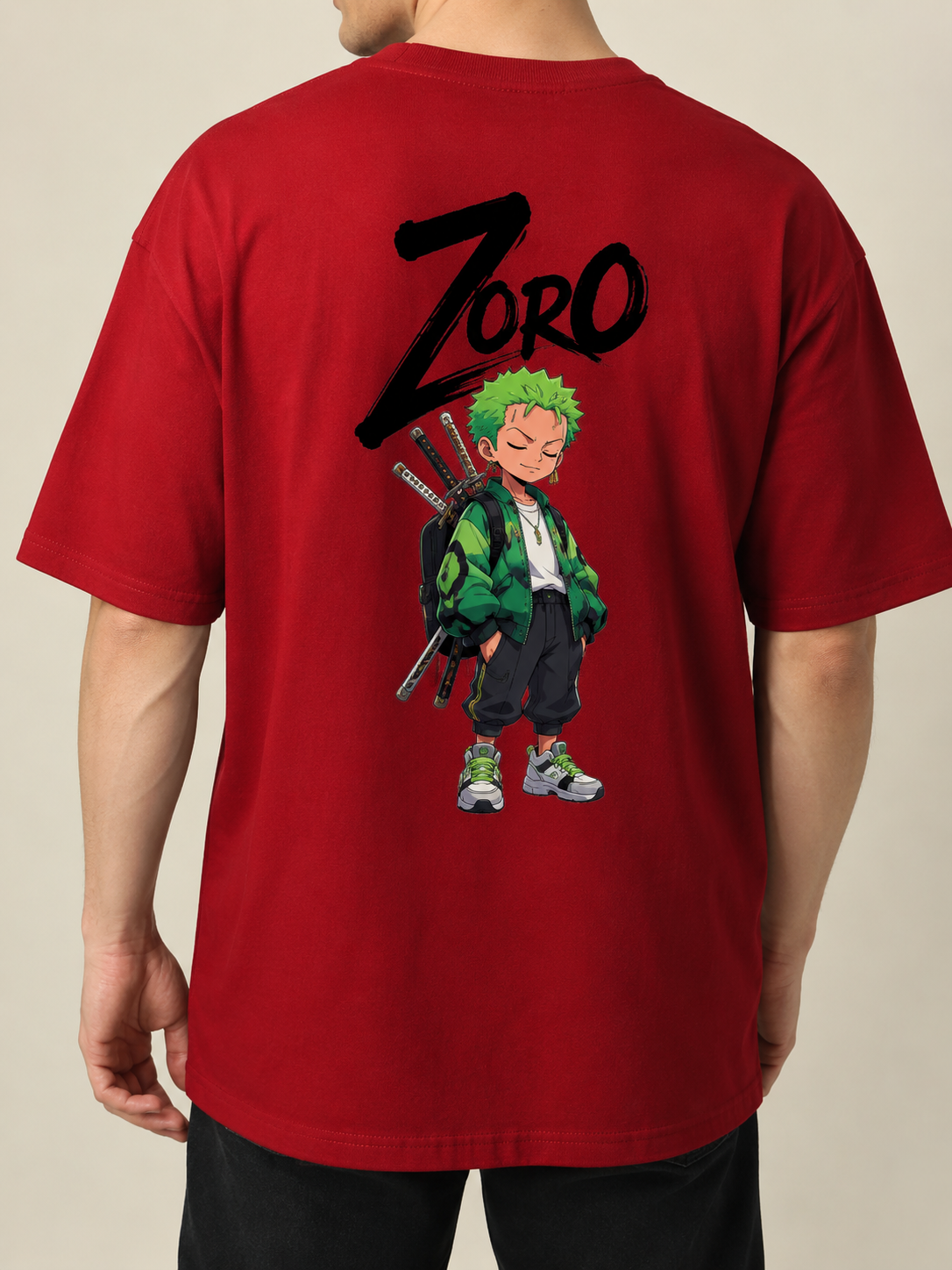 Zoro Anime Oversized T-Shirt – Burgundy Streetwear Tee
