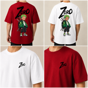Zoro Anime Oversized T-Shirt – Burgundy Streetwear Tee