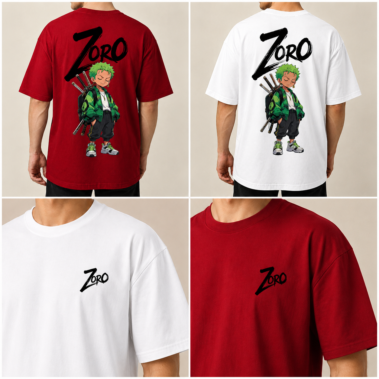 Zoro Anime Oversized T-Shirt – Burgundy Streetwear Tee