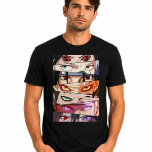 Anime panels black t-shirt Naruto Sharingan Rinnegan graphic tee