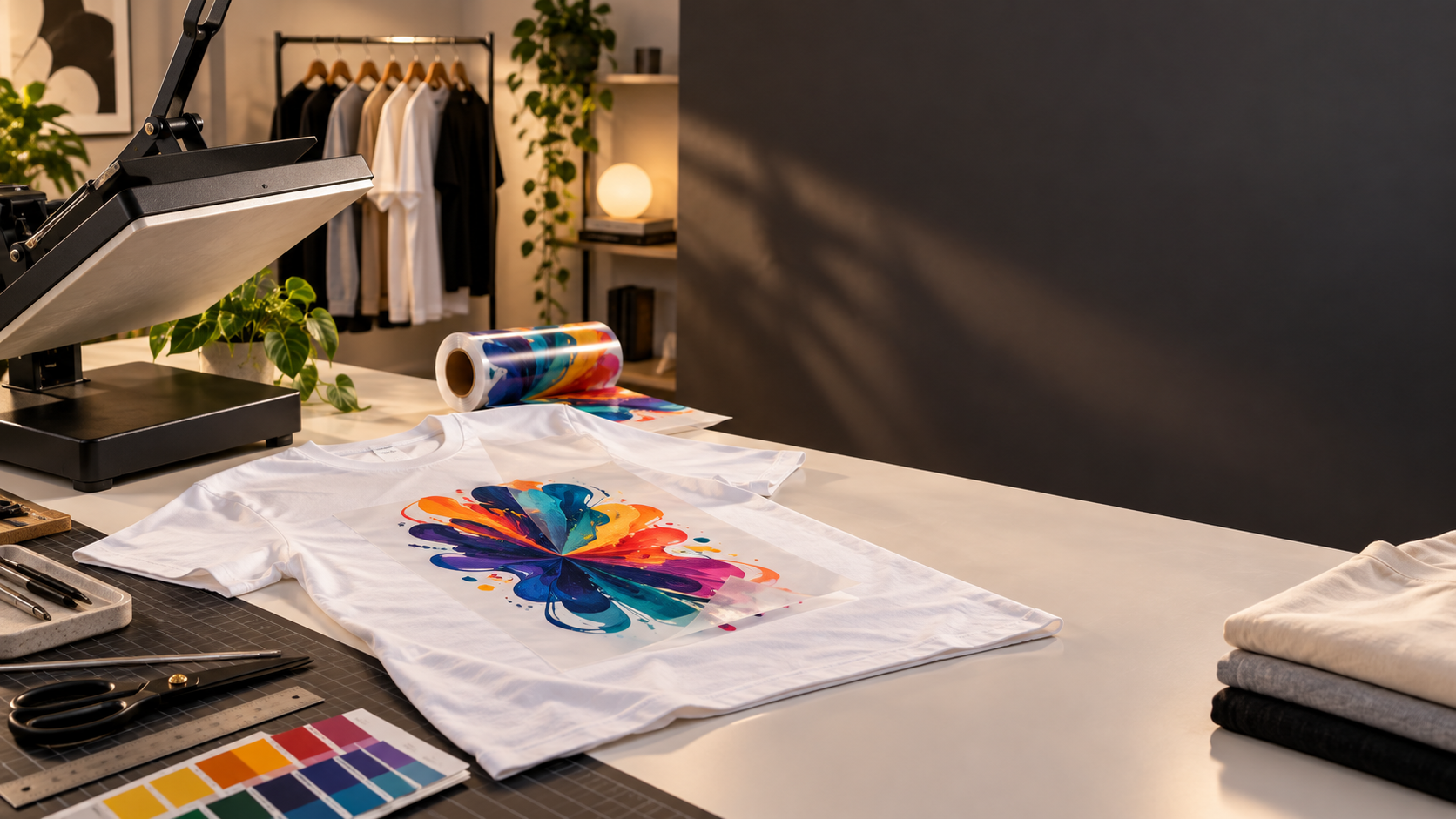 Custom printed T-shirt and garment printing workspace